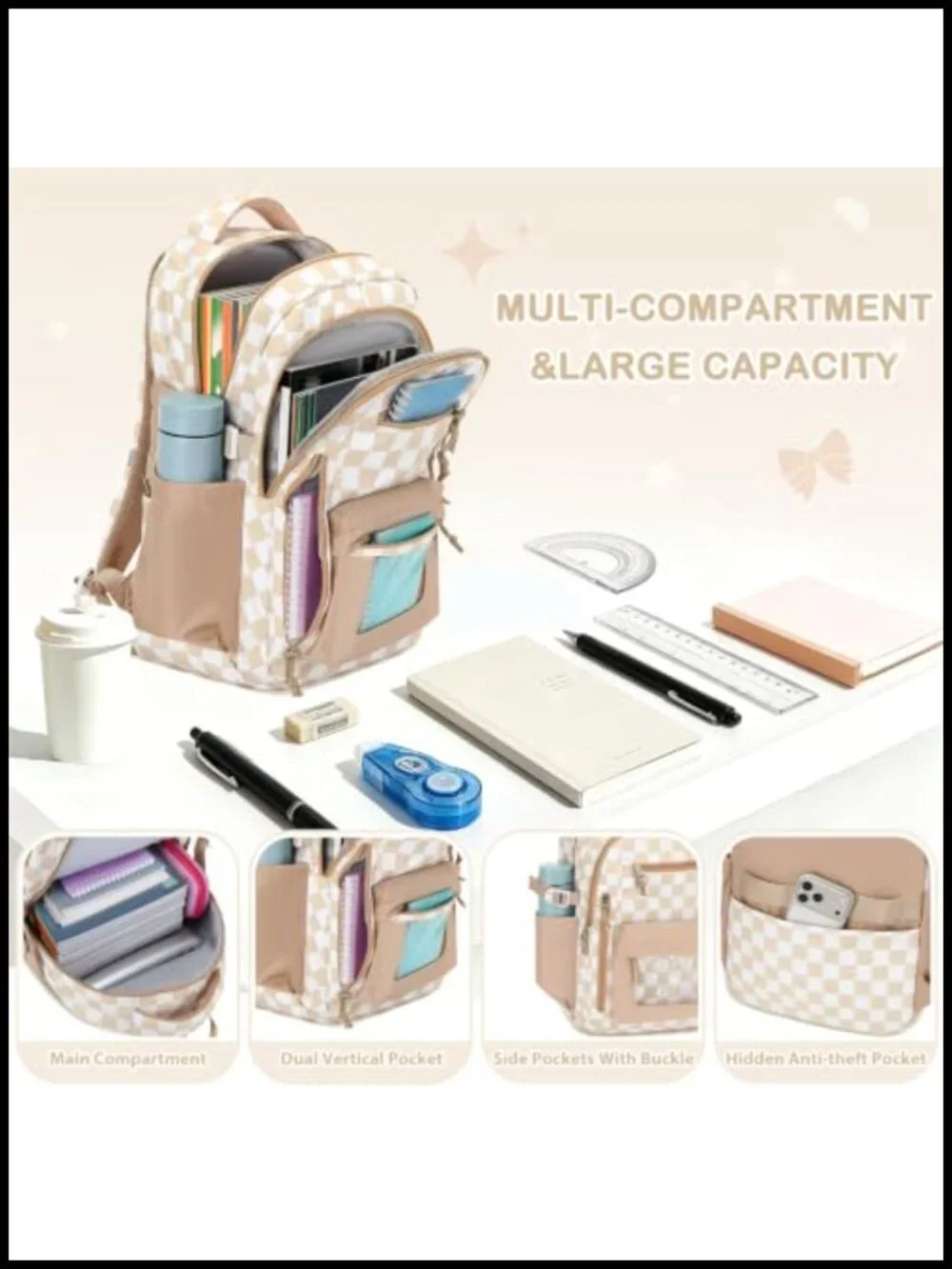 4pc Ita Backpack Set for Girls with Lunch Box & Pencil Pouch, Adjustable